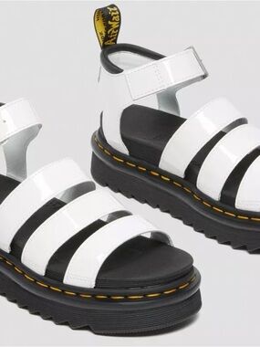 Dr. Martens Women’s Sandal, Sz10, White Patent Platform with Yellow Stitching